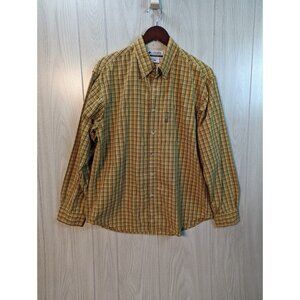 Columbia Shirt Mens Medium Yellow Plaid Button Down Long Sleeve Dress Cotton